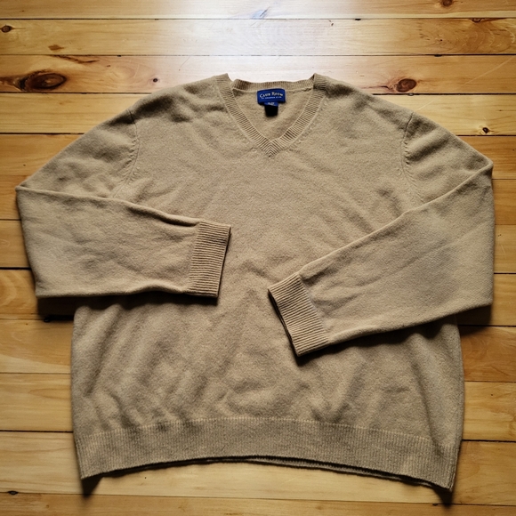 Club Room Lambswool Sweater Mens XL Brown V Neck Ribbed Preppy Dad School Teach - Picture 1 of 8